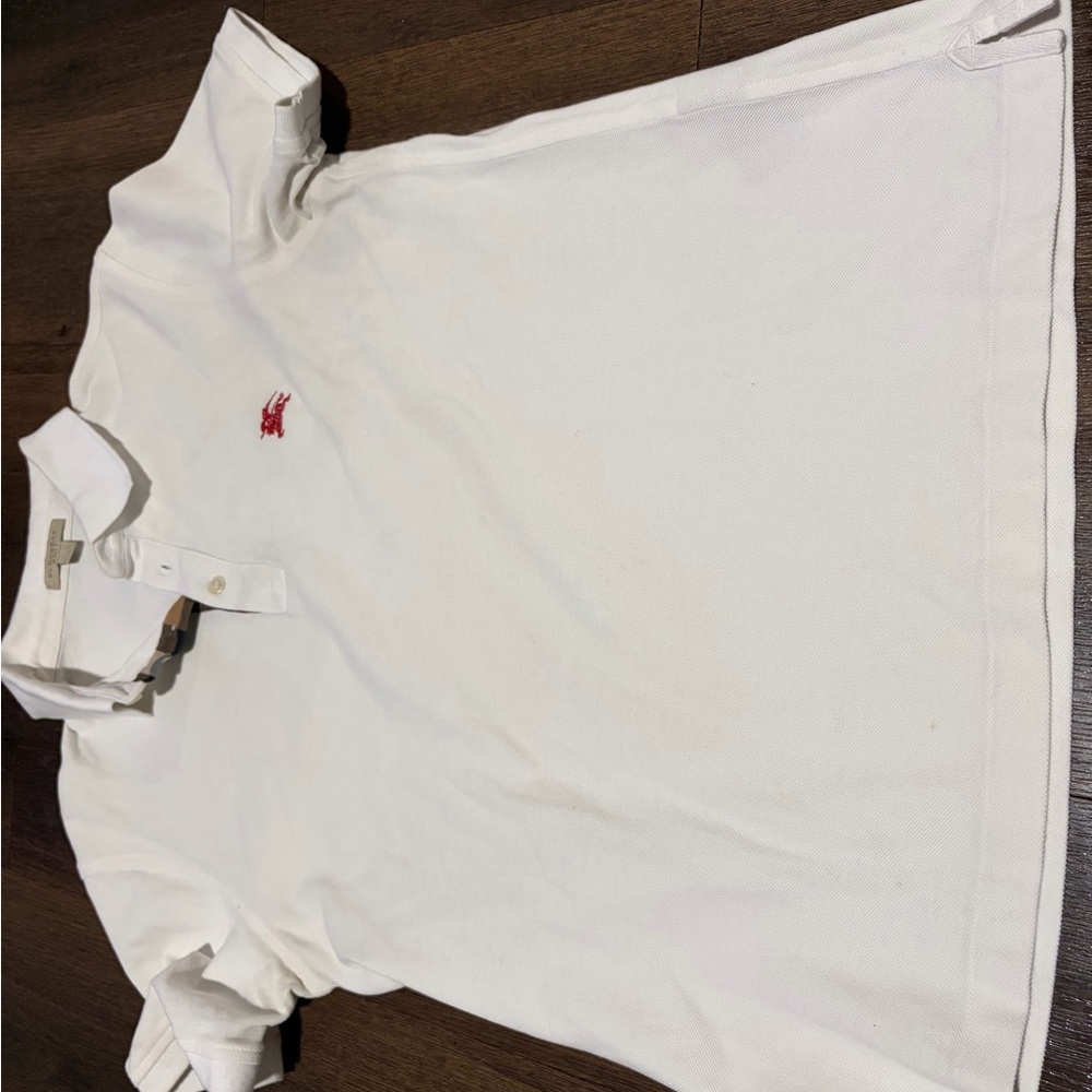 Burberry Men’s Polo in White with Red Emblem